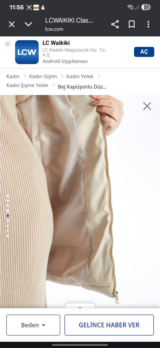 Bej Kapüşonlu Kadın Şişme Yelek - Görsel 5