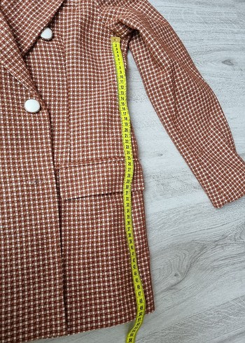 s Beden Düğmeli Kahverengi Ekose Kadın Blazer
