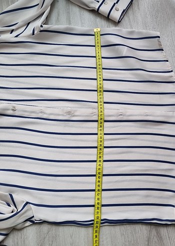 xs Beden beyaz Renk Düğmeli, Uzun Kollu, Beyaz Çizgili Kadın Gömlek