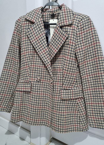 Düğmeli Ekose Kadın Blazer Ceket