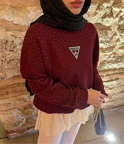 Bordo taşlı marka Sweat