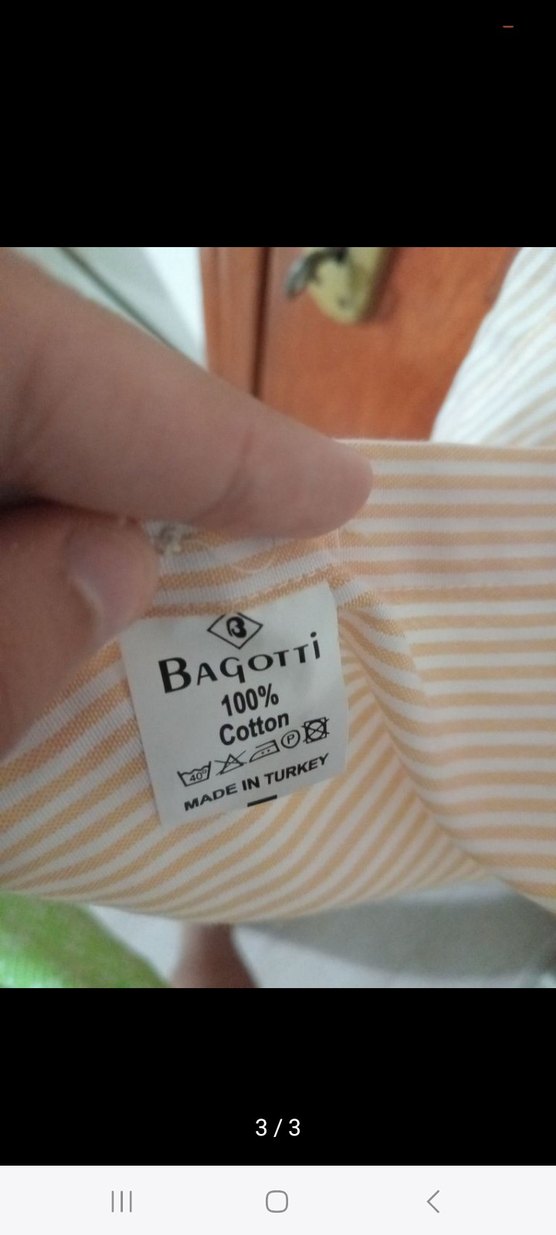 Kısa Kollu sarı beyaz çizgili Keten unisex Gömlek - Görsel 3