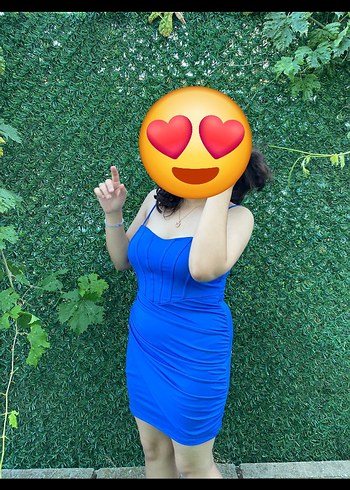 Mavi Drapeli Midi Straplez Elbise - Görsel 4