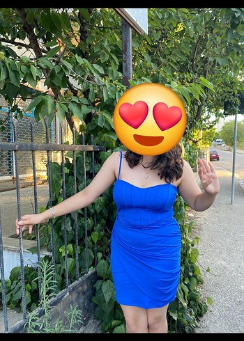 Mavi Drapeli Midi Straplez Elbise - Görsel 2