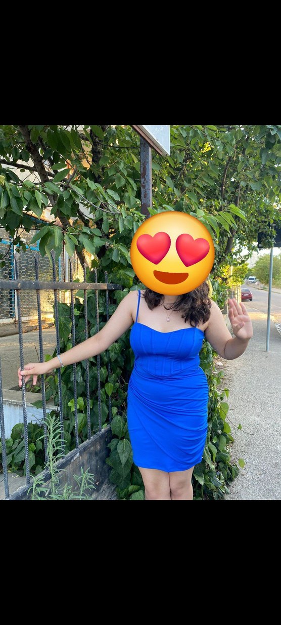 Mavi Drapeli Midi Straplez Elbise - Görsel 2