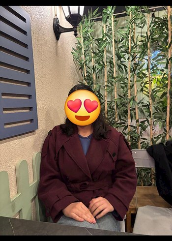 Düğmeli bordo Yün Kadın Kaban - Görsel 2