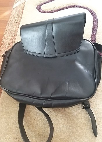  Beden Kilitli Siyah Deri Kadın Çanta Vintage