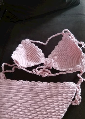 s Beden pembe Renk Pembe Örgü Mini Bikini Takımı
