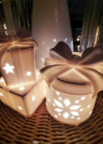 Yıldız Desenli Beyaz Seramik Mumluk - Görsel 9