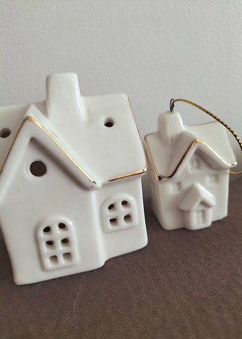 Beyaz Seramik Ev Şeklinde Mumluk ve Süs - Görsel 4