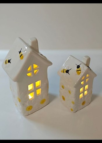 Beyaz Seramik Ev Şeklinde Mumluk Seti - Görsel 2