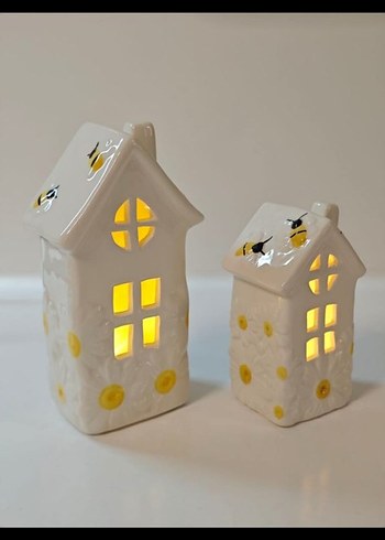 Beyaz Seramik Ev Şeklinde Mumluk Seti - Görsel 3