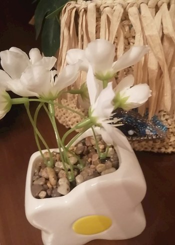 Sarı Detaylı Beyaz Pastel Vazo - Görsel 5