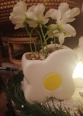 Sarı Detaylı Beyaz Pastel Vazo - Görsel 4