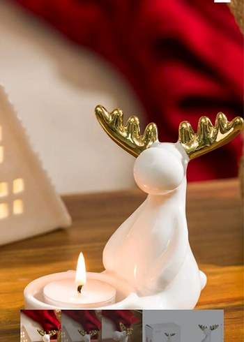 Altın Boynuzlu Beyaz Geyik Mumluk - Görsel 4