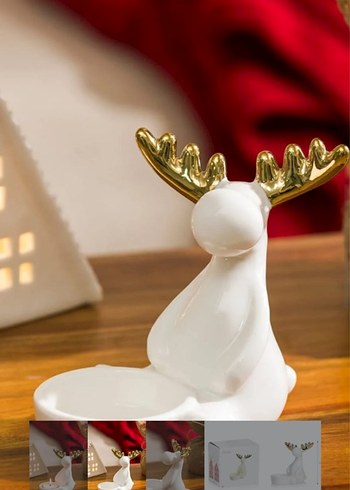 Altın Boynuzlu Beyaz Geyik Mumluk - Görsel 2