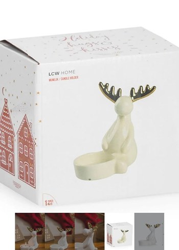 Altın Boynuzlu Beyaz Geyik Mumluk - Görsel 3