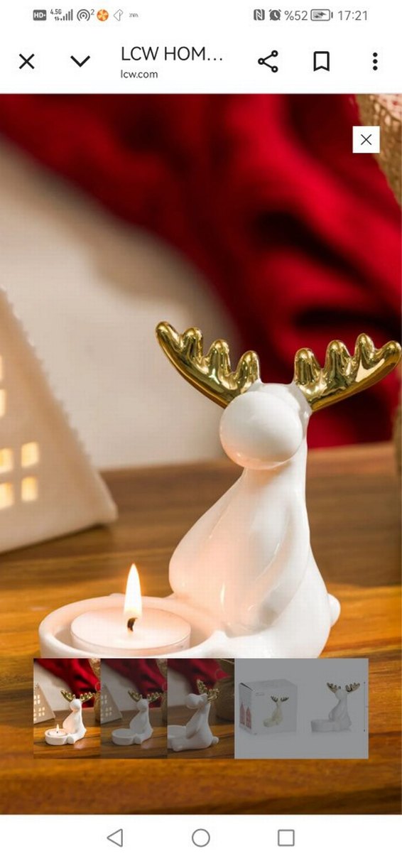 Altın Boynuzlu Beyaz Geyik Mumluk - Görsel 4