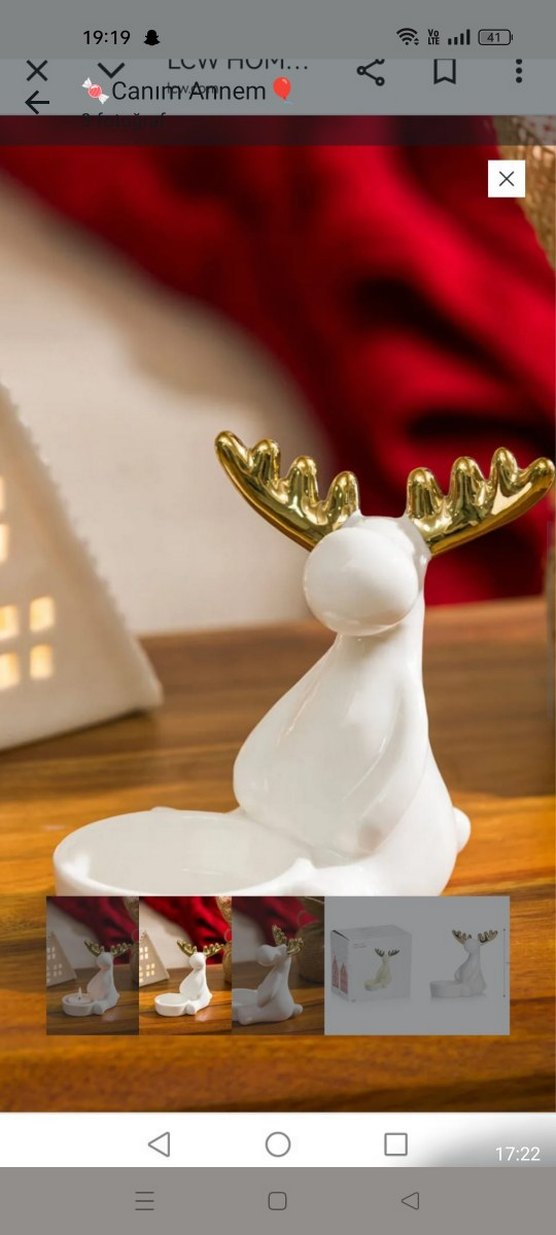 Altın Boynuzlu Beyaz Geyik Mumluk - Görsel 2