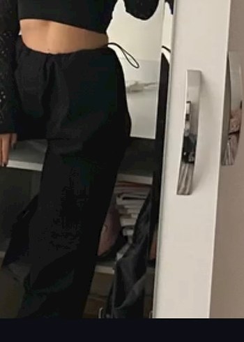 s Beden Kadın Siyah Rahat Kesim Paraşüt Pantolon