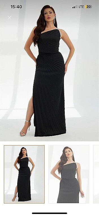 Carmen Siyah plisoley yanı taşlı yırtmaçlı uzun abiye elbise - Görsel 11