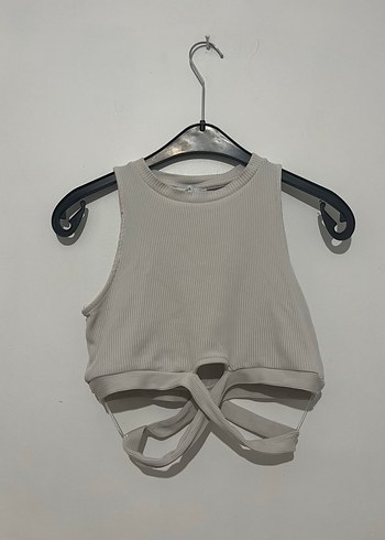 Kırık beyaz Kısa Halter Yaka Crop Top