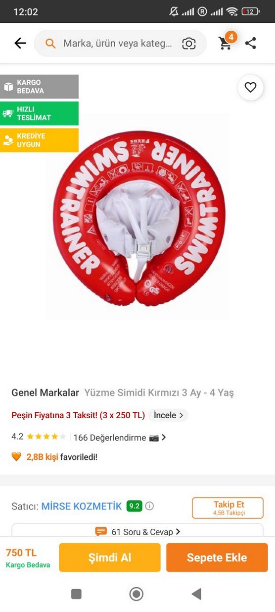 Turuncu Çocuk Yüzme Simidi swim trainer fred 3ay-4 yaş - Görsel 2