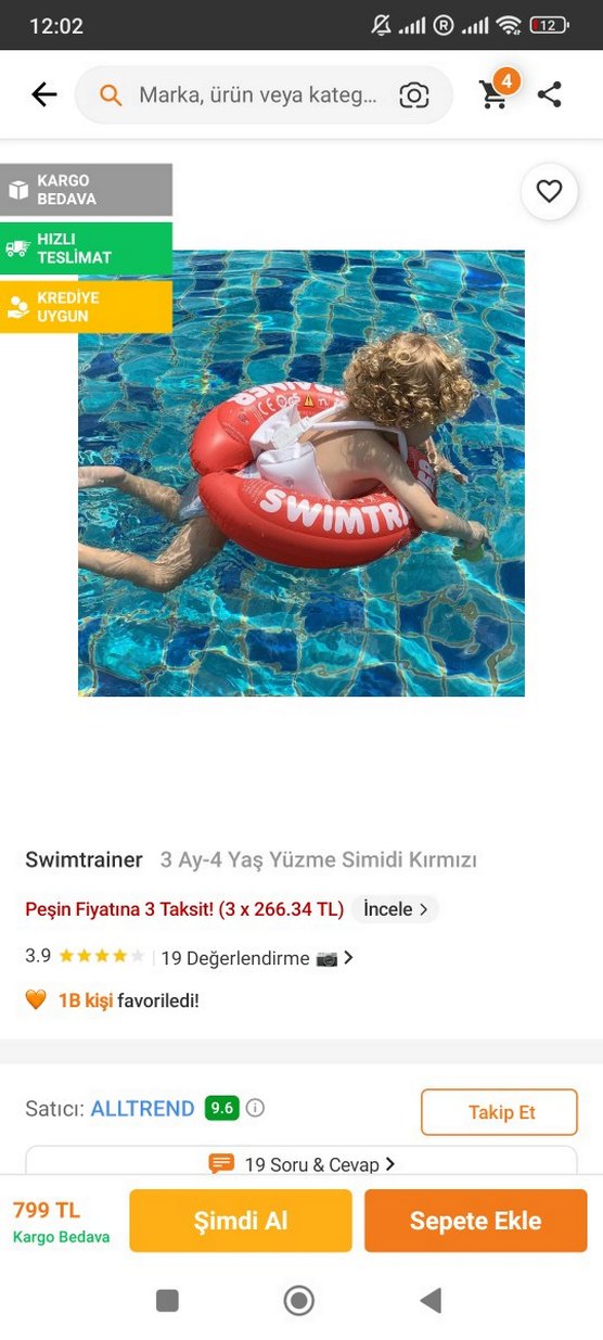 Turuncu Çocuk Yüzme Simidi swim trainer fred 3ay-4 yaş - Görsel 3