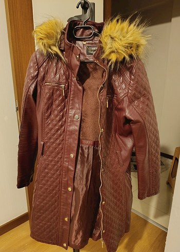 Bordo Kürklü Deri Kadın Ceketi - Görsel 3