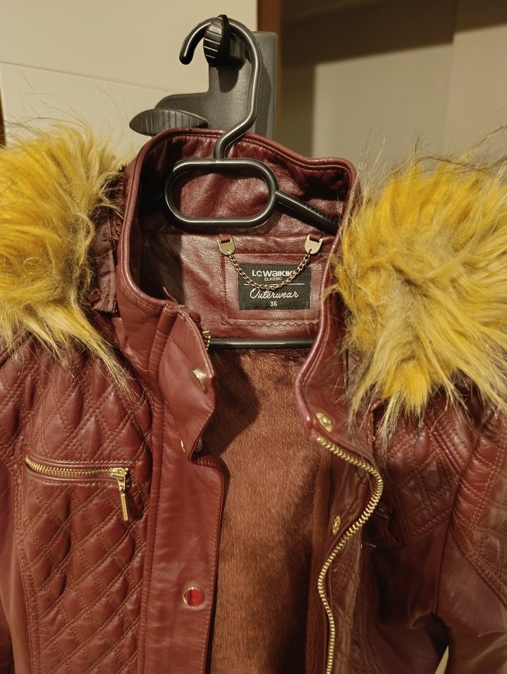Bordo Kürklü Deri Kadın Ceketi - Görsel 2