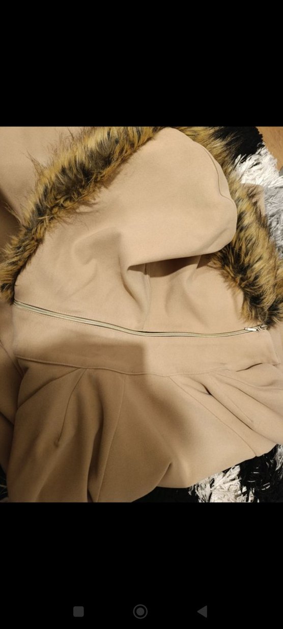 Kürk Detaylı Bej Kadın Uzun Kaban kaşe - Görsel 3