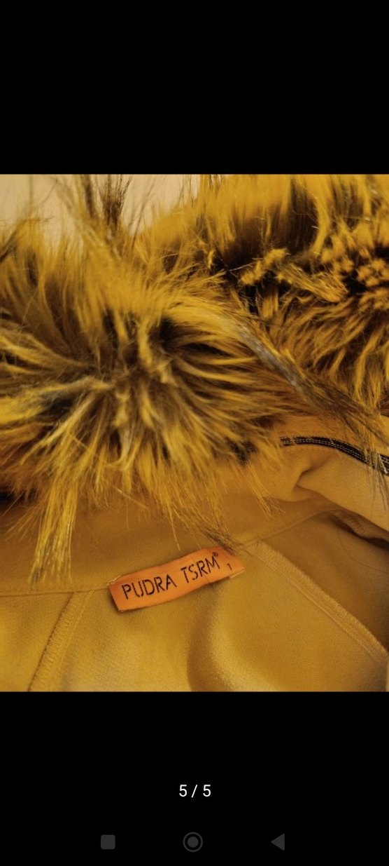 Kürk Detaylı Bej Kadın Uzun Kaban kaşe - Görsel 4