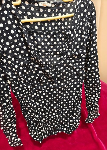 Uzun Kollu Siyah Puantiyeli Bluz - Görsel 2