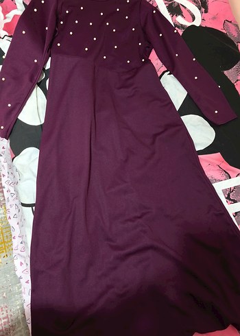 İnci Boncuk Detaylı Mor Uzun Elbise - Görsel 3