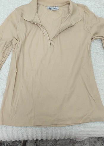 Bej Uzun Kollu Pamuklu Kadın Bluz - Görsel 4