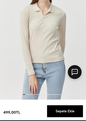 Bej Uzun Kollu Pamuklu Kadın Bluz - Görsel 2