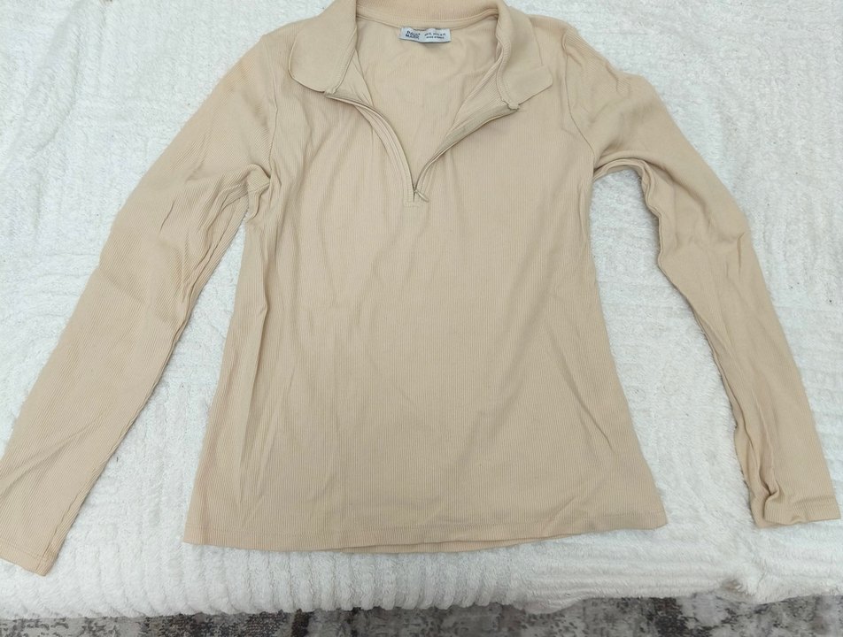 Bej Uzun Kollu Pamuklu Kadın Bluz - Görsel 4