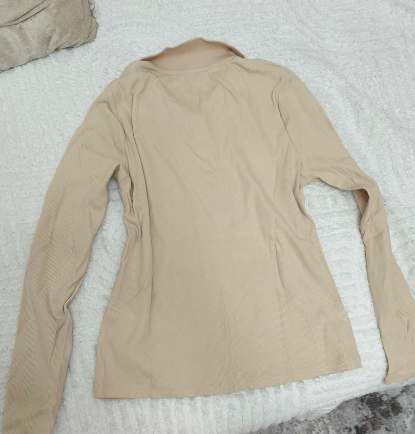 Bej Uzun Kollu Pamuklu Kadın Bluz - Görsel 5