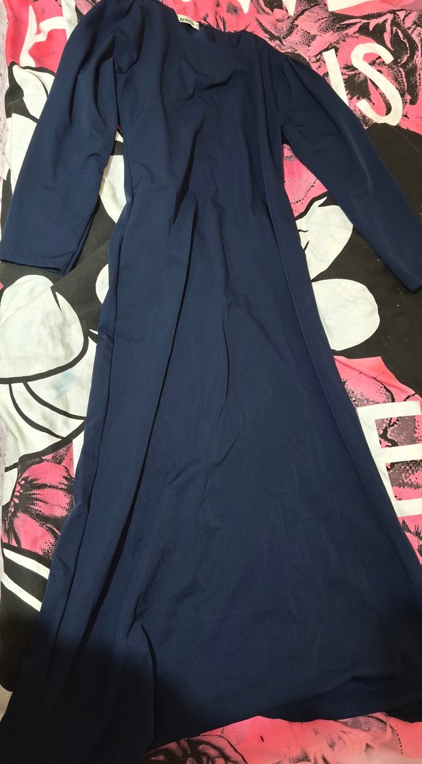 Uzun Kollu Lacivert Kadın Elbise - Görsel 3