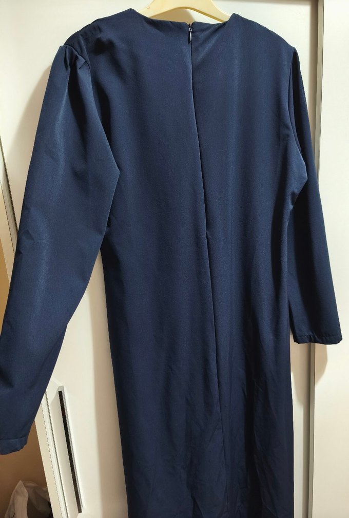 Uzun Kollu Lacivert Kadın Elbise - Görsel 2