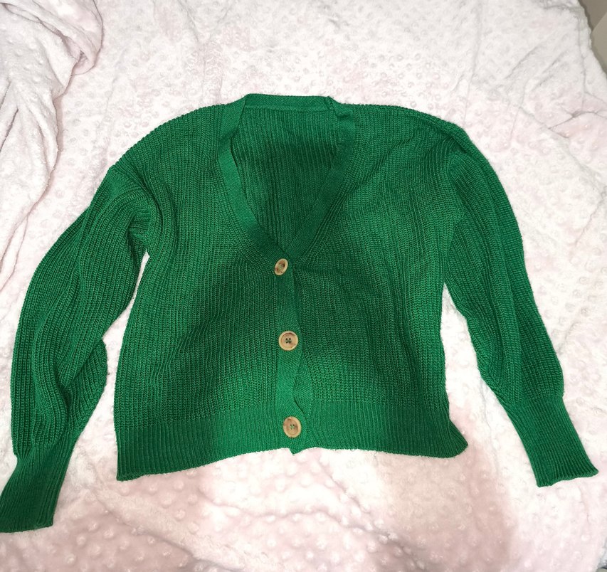 Kadın Yeşil Örgü Midi Hırka v yaka düğmeli - Görsel 2