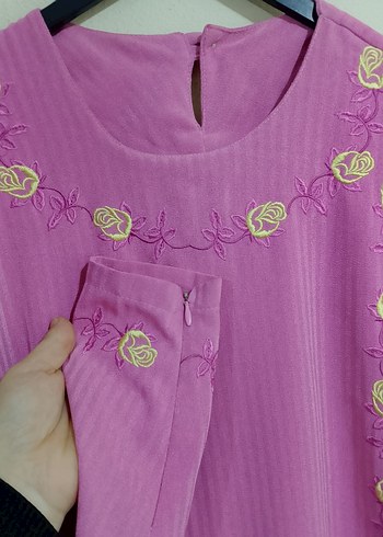 vintage çiçek nakışlı  Uzun Pembe  Kadın Elbise - Görsel 3