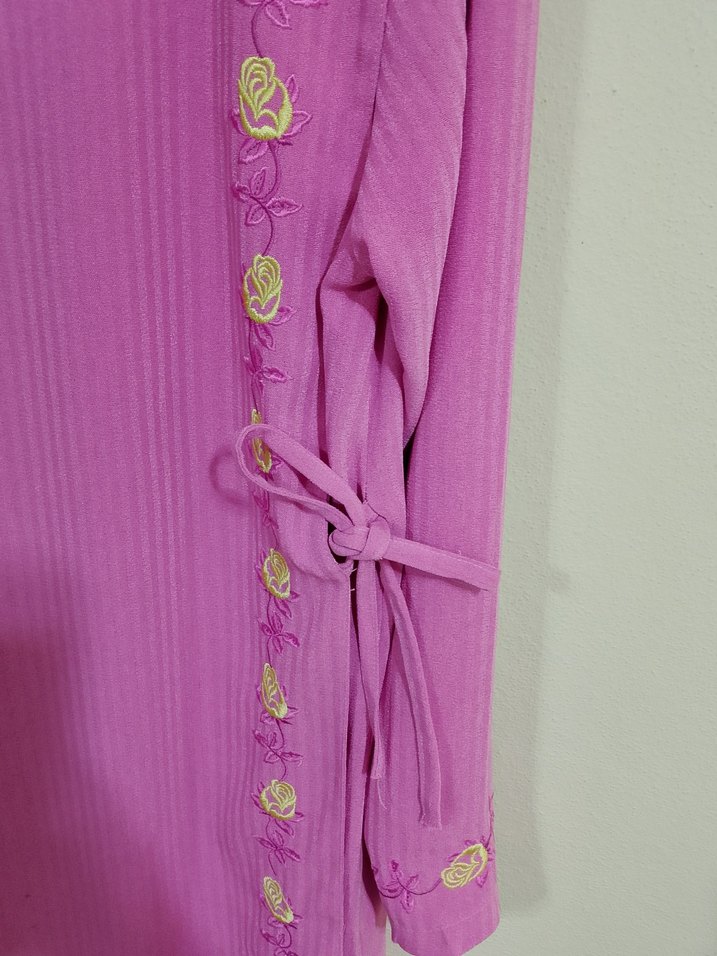 vintage çiçek nakışlı  Uzun Pembe  Kadın Elbise - Görsel 2