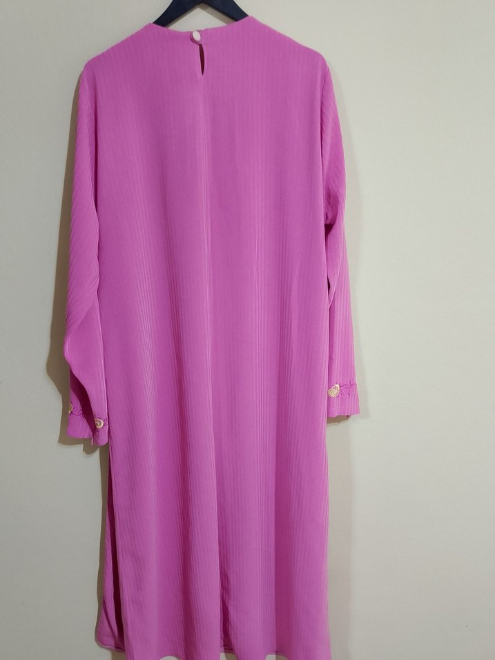 vintage çiçek nakışlı  Uzun Pembe  Kadın Elbise - Görsel 5