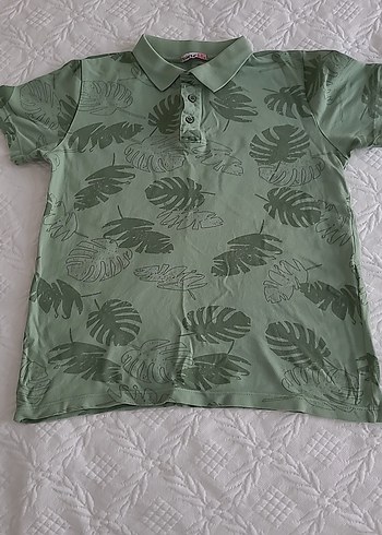 Erkek Çocuk Yeşil Desenli Kısa Kollu Polo Tişört