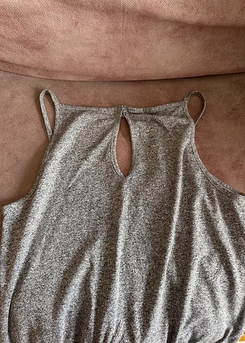 Gri V Yakalı Kadın Uzun Tulum - Görsel 8