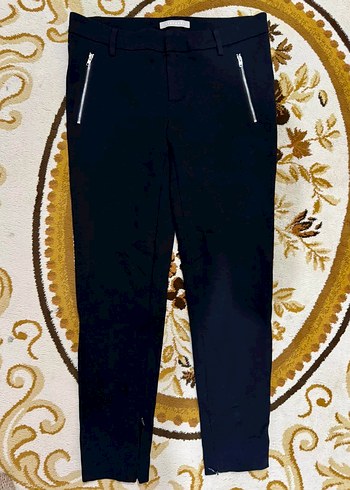 Stefanel Gümüş Fermuar Detaylı Siyah Slim Fit Pantolon - Görsel 2