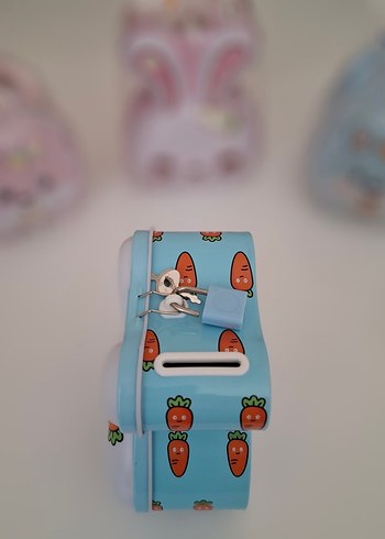 Mavi Tavşan Kumbara. Çocuk Ve Yetişkin İçin Kilitli Kumbara - Görsel 2