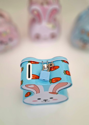 Mavi Tavşan Kumbara. Çocuk Ve Yetişkin İçin Kilitli Kumbara - Görsel 3