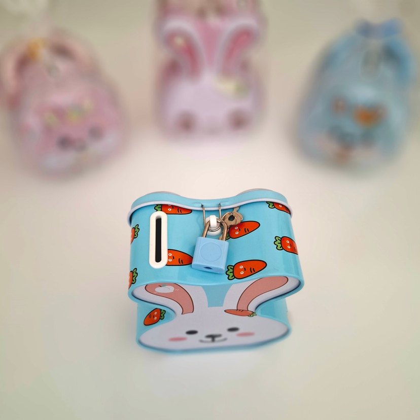 Mavi Tavşan Kumbara. Çocuk Ve Yetişkin İçin Kilitli Kumbara - Görsel 3